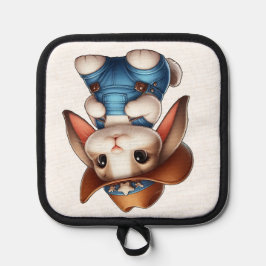 Bunny in Cowboy Outfit met Pet en Overalls Pannenlap