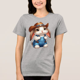 Bunny in Cowboy Outfit met Pet en Overalls Tri-Blend Shirt
