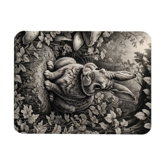 Bunny in een paddenstoelentuin magneet (Horizontaal)