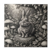 Bunny in een paddenstoelentuin tegeltje (Voorkant)