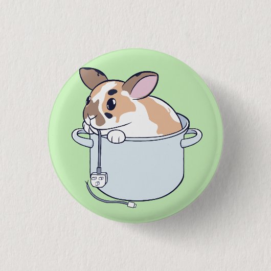 Bunny in een stoofpot! ronde button 3,2 cm (Voorkant)