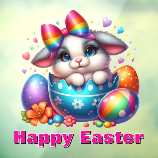 Bunny in eierschaal met kleurrijke paaseieren raamsticker (Vel 3)