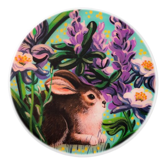 Bunny in Iris Drawer Knob Keramische Knop (Voorkant)