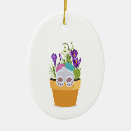 Bunny in pot met grassen, bloemen. keramisch ornament