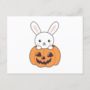 Bunny in Pumpkin Cute Bunnies Happy Halloween Briefkaart