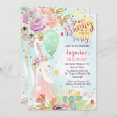 Bunny Invitation Anniversaire Floral Bunny Invitat (Devant / Derrière)