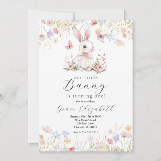 Bunny invitation anniversaire, notre petit invitat (Devant)