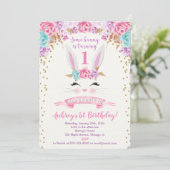 Bunny invitation anniversaire rose et or 1er premi (Debout devant)