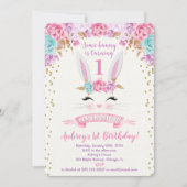 Bunny invitation anniversaire rose et or 1er premi (Devant)
