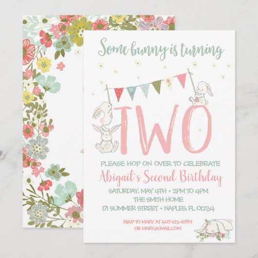 Bunny Invitation Bunny Birthday Invitation Kaart (Voorkant / Achterkant)