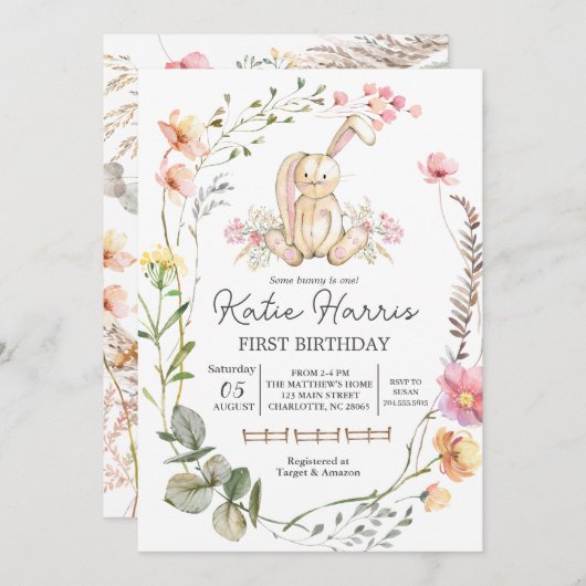 Bunny Invitation d'anniversaire, Certains lapins e (Devant / Derrière)