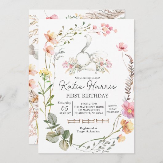 Bunny Invitation d'anniversaire, Certains lapins e (Devant / Derrière)