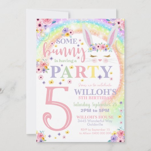 Bunny Invitation Rainbow Bunny Invitation Un lapin (Devant)