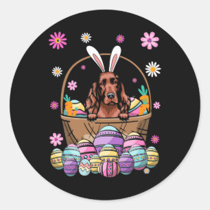 Bunny Irish Setter Dog Happy Easter Day Lover Egg Ronde Sticker