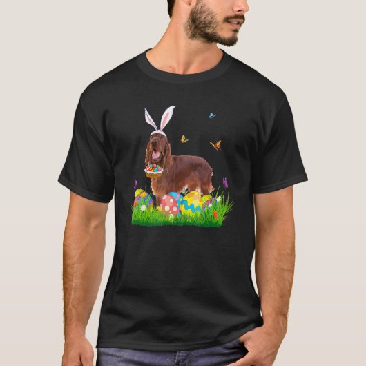 Bunny Irish Setter with Egg Basket Easter Hunting T-shirt (Voorkant)