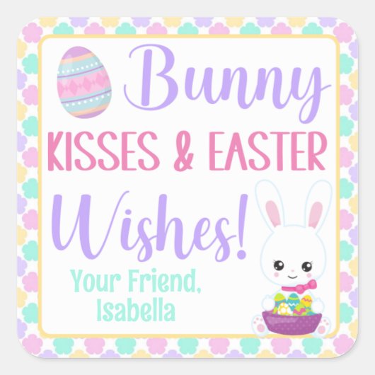 Bunny Kisses & Easter Wishes Vierkante Sticker (Voorkant)