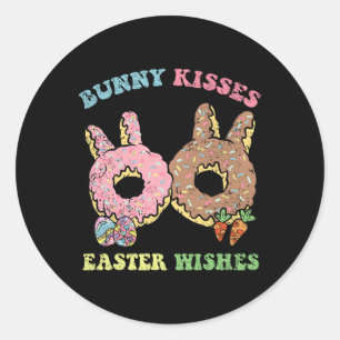 Bunny Kisses Pasen Wensen Bunny Donut Egg Hunting Ronde Sticker