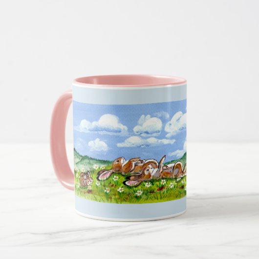 Bunny Lapin Famille Regarder Nuages Designer Mug (Devant gauche)