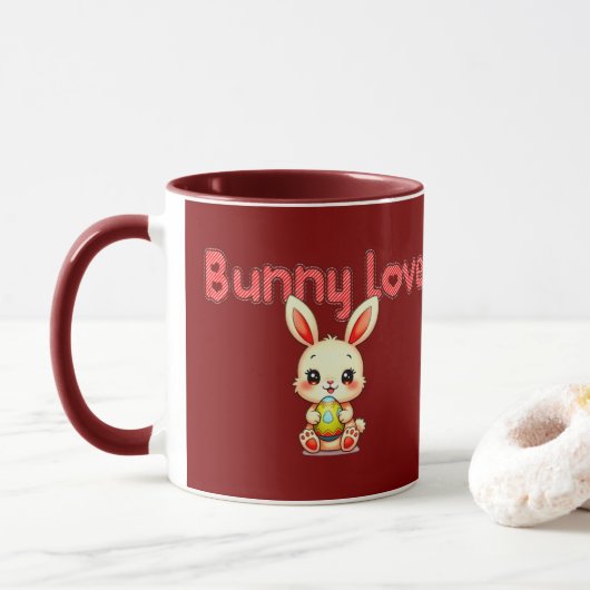 Bunny Love – Cute Easter Bunny Design - caneca Mok (Met donut)
