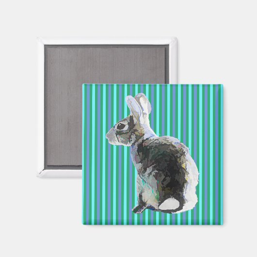 Bunny Magnet op Striped Blue Background Magneet (Voorkant / Achterkant)