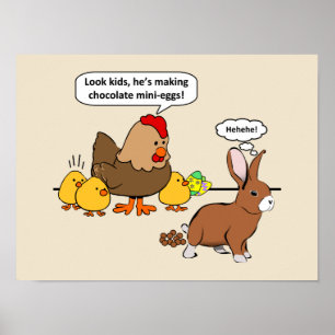 Bunny makes chocolate poop funny cartoon poster