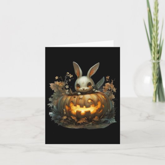 Bunny Mayhem Creepy Halloween Bunny Pumpkin Kaart (Voorkant)