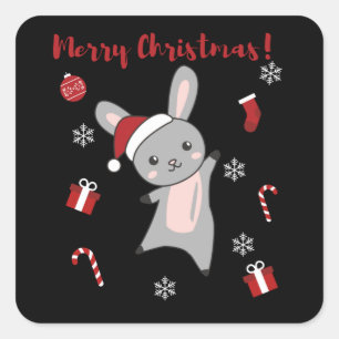 Bunny Merry Winter Animals Rabbits Vierkante Sticker