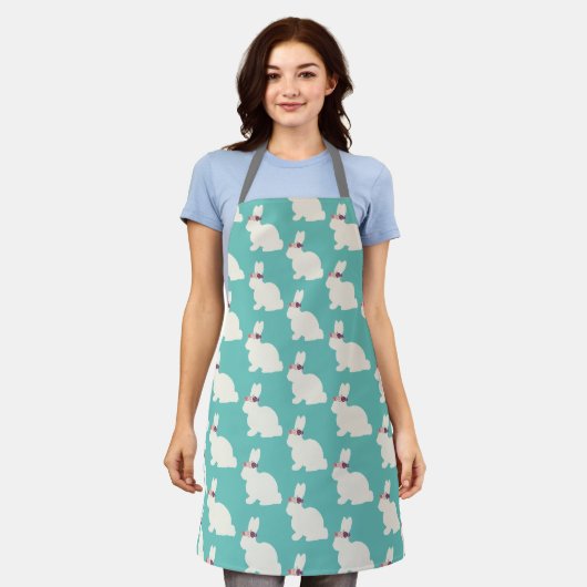 Bunny met bloemen overal boven Apron Schort (Gedragen)