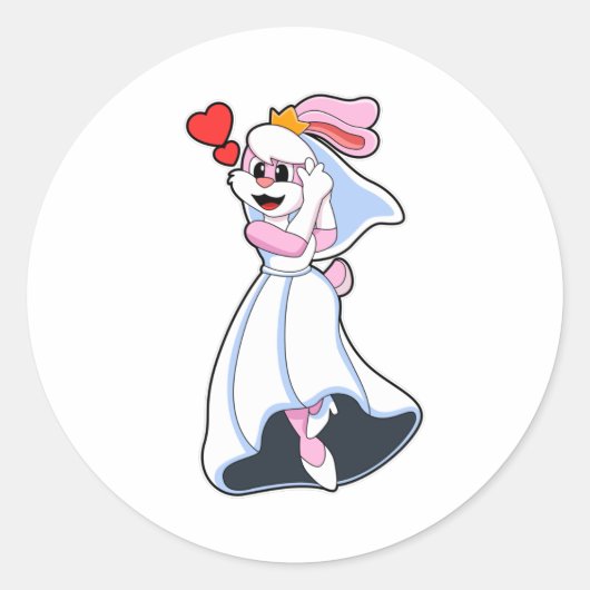 Bunny met bruiloft-jurk en kroon ronde sticker (Voorkant)