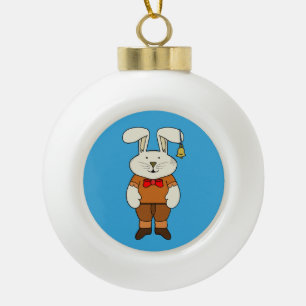Bunny met een bel in zijn oor keramische bal ornament