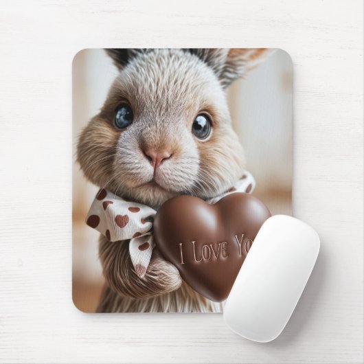 Bunny met een chocolade liefdeshart muismat (Met muis)