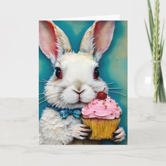 Bunny met een Cupcake Verjaardag Kaart (Voorkant)