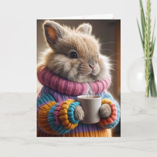 Bunny met een koffiekopje kaart (Voorkant)