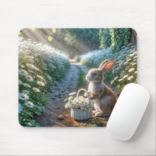 Bunny met een mand van witte madeliefjes muismat