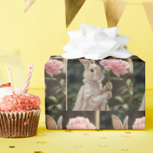 Bunny met een roze pioen cadeaupapier