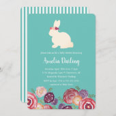 Bunny met Flowers Hoofdband Baby shower Invitation Kaart (Voorkant / Achterkant)