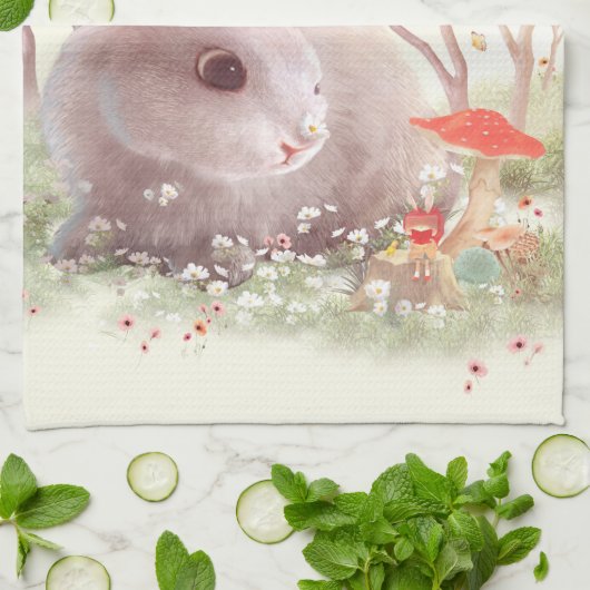 Bunny met Flowers Theedoek (Gevouwen)
