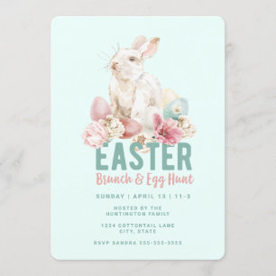Bunny met gekleurde eieren Paasbrunch en eierjac Kaart