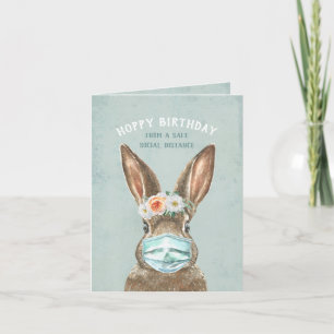 Bunny met Mask Social Distancing Happy Birthday Kaart