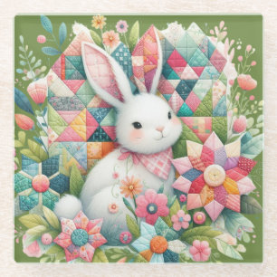 Bunny met Quilt en Bloemen Glazen Onderzetter