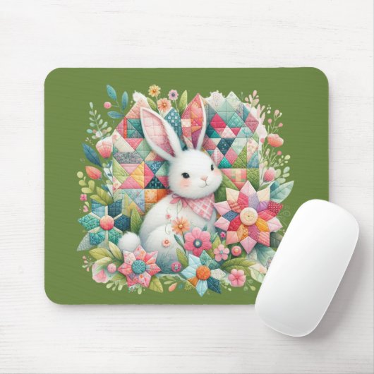 Bunny met Quilt en Bloemen Muismat (Met muis)