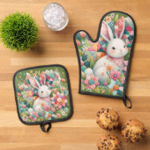 Bunny met Quilt en Bloemen Ovenwant & Pannenlap Set (Top down)