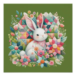 Bunny met Quilt en Bloemen Perfect Poster