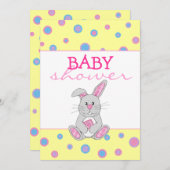 Bunny met roze Baby shower uitnodiging (Voorkant / Achterkant)