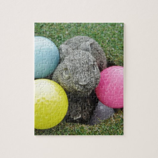 Bunny met roze blauw geel ei legpuzzel (Verticaal)