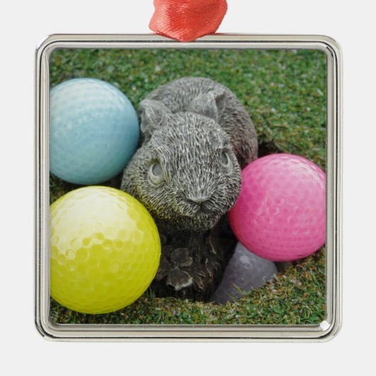 Bunny met roze blauw geel ei metalen ornament (Voorkant)