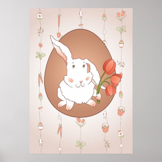 Bunny met Tulpen Spring Holiday Rabbit Poster (Voorkant)
