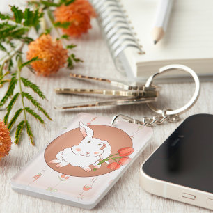 Bunny met Tulpen Spring Holiday Rabbit Sleutelhanger