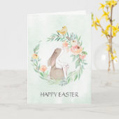 Bunny met Waterverf Wreath Pasen Kaart (Gele Bloem)