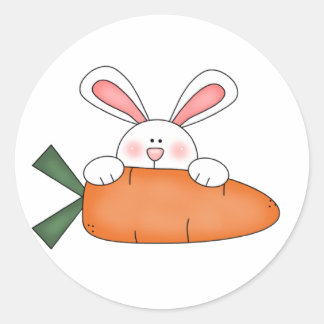 Bunny met wortelt en cadeautjes ronde sticker
